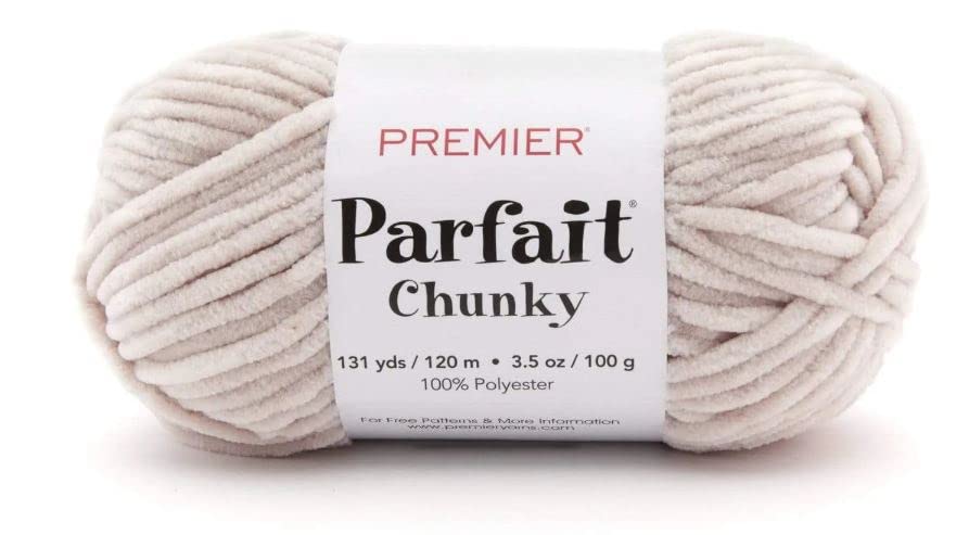 Image of Premier Yarns Parfait Chunky Chenille Yarn 3.5 Oz 6 Super Bulky Weight 3 Pack Bundle with Bella's Stitch Place Holders (Mushroom)