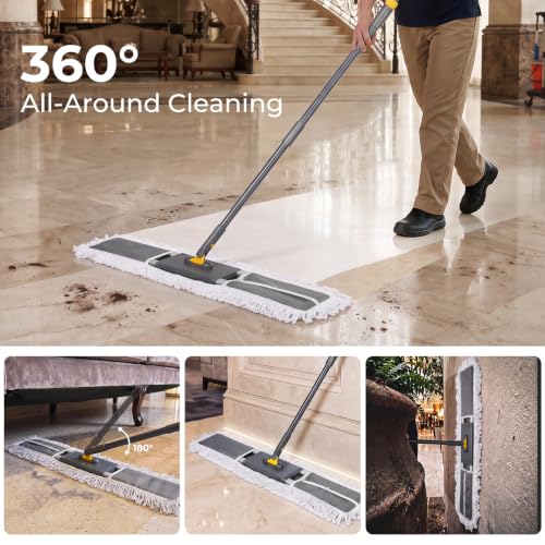 Image of 36 inch Large Flat Mop, Commercial Dust Mop with Long Handle | Aluminum Industrial Mop with 2 Washable Pads, Large Heavy Duty Industrial Push Mop for Hardwood, Laminate, Vinyl, Concrete