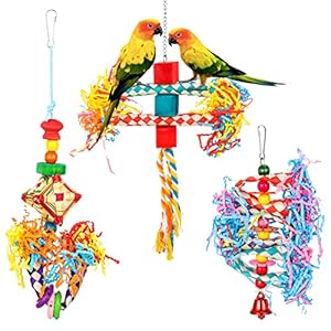 AKlamater 3 Pack Bird Shredding Toys Bird Parrots Chewing Hanging Toys Parrot Cage Foraging Shredder Toys Bird Cage…