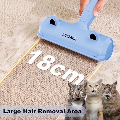 Image of ACE2ACE Pet Hair Remover Roller, Reusable Animal Hair Removal Brush for Dogs and Cats, Self Clean Pet Fur from Carpet, Furniture, Rugs, Laundry, Clothes and Bedding, Sofa, Azure