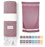 jazzylab ELMAS Fouta Hammam & Plage – Peshtemal | 100% Coton | Tissé Main avec Motif Classique | Légère, absorbante & sèche Rapidement | Finitions Artisanales |, 90x180 cm   Bordeaux