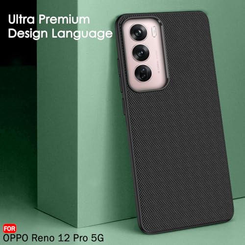 Image of TheGiftKart Back Cover Case for Oppo Reno 12 Pro 5G | Slim & Lightweight | Ultra-Premium Design | Camera Protection Bump | Fabric Texture Case Cover (PC & TPU, Black)