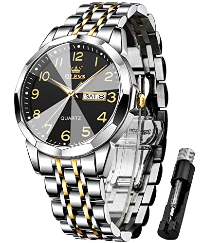 OLEVS Herrenuhren Schwarz Gold Silber Business Kleid Luxus Armbanduhr Luminous Leicht zu lesen wasserdichte Edelstahluhr für Männer