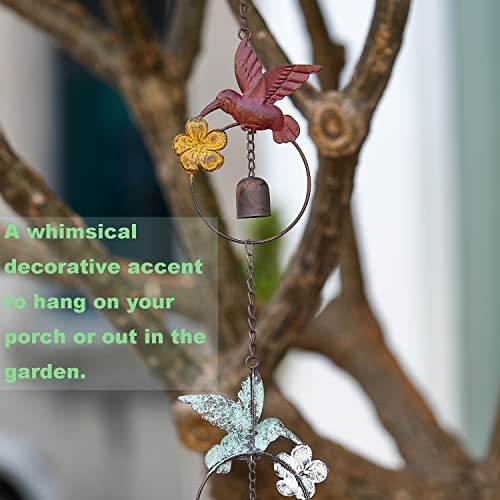 Jemeni 8.5' Length Flamed Hummingbird And Bell Rain Chain, Hanging Outdoor Garden Ornament, Colorful… #TOP2