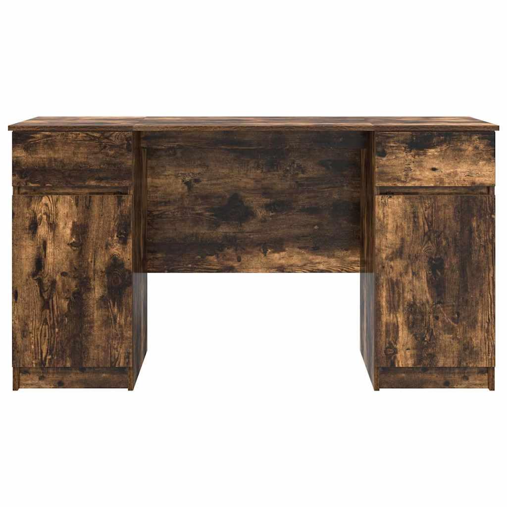 Scrivania affumicatura 140 x 49 x 76 cm, materiale in legno, moderna scrivania con cassetto, scaffali, porte, ideale per casa, ufficio, gioco