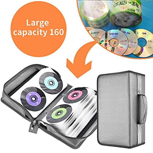Cd Case, Uentip 160 Capacity Nylon Cd/Dvd Case Cd Booklet Binder Vcd Wallets Storage Organizer Cd Wallets Storage Organizer For Car Home Travel (Gray) #TOP4