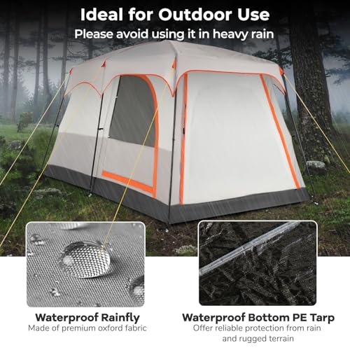 COSTWAY 2-Room Camping Tent, 4-6 Person Spacious Family Tent with Rainfly, PU 3000MM PE Tarp, Mesh Windows and Carry Bag, Waterproof Sun Shelter for Backpacking Hiking (Grey) - Image 9