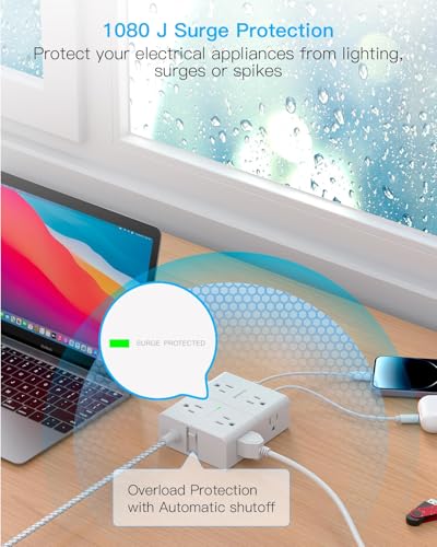 Surge Protector Power Bar 15 Ft Cord, Ultra Thin Flat Extension Cord with 8 Outlets 4 USB Ports(2 USB C), Flat Plug Power Bar, 15 Ft Long Braided Power Cord for Home, Office, Dorm  image 1