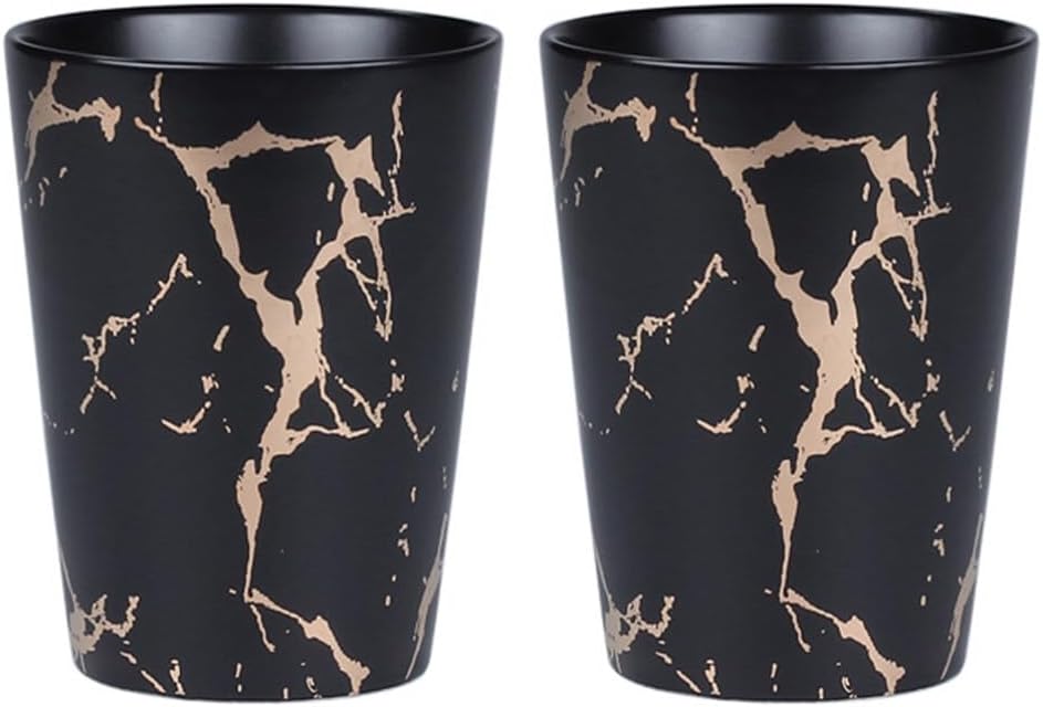 Hemoton Marble Stoneware Coffee Mug Set 2Pcs Stylish Porcelain Cups for Tea Juice and Beverages with Elegant Black and Gold Design 4.13X3.14X2.36 Inches