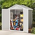 Gizoon 6x4.4 FT Plastic Outdoor Storage Shed, Resin Garden Tool Sheds & Outdoor Storage House with Single Lockable Door, Resin Shed for Patio Furniture, Backyard Garden Patio Lawn, Grey