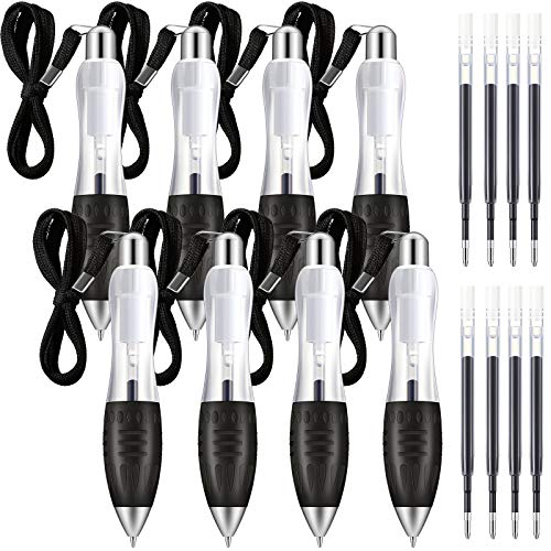 8 Pieces Retractable Big Fat Pen Heavy Weighted Ballpoint Pens Mini Wide Grip Pen with Hanging Rope and 8 Extra Black Ink Refills, Handwriting Aids for Hand Pain (White)
