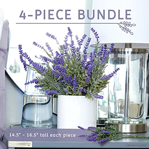 Butterfly Craze Artificial Lavender 4-Piece Bundle – Lifelike Faux Silk Plants for Crafting or Home Decor – Great for Pairing With Other Fake/Dried Flowers like Purple Roses to Cre image 1
