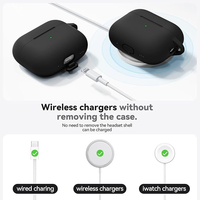 Image of Meyaar for AirPods Pro 3 Case 2025 with Cleaner Kit,Soft Silicone Protective Cases for Apple AirPods Pro 3rd Generation Case for Women Men,AirPod Pro 3 Cases Cover Accessories with Keychain(Black)