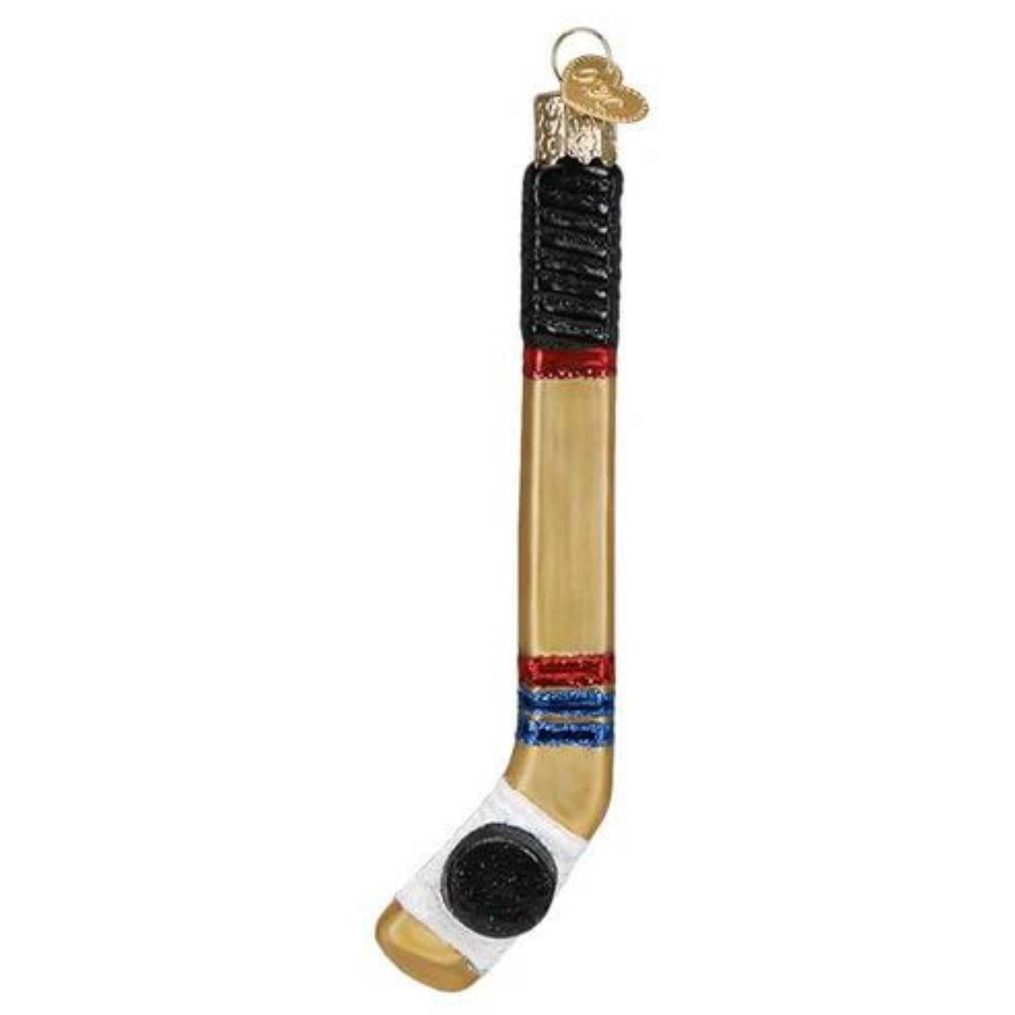 Ice Hockey Stick Glass Christmas Bauble