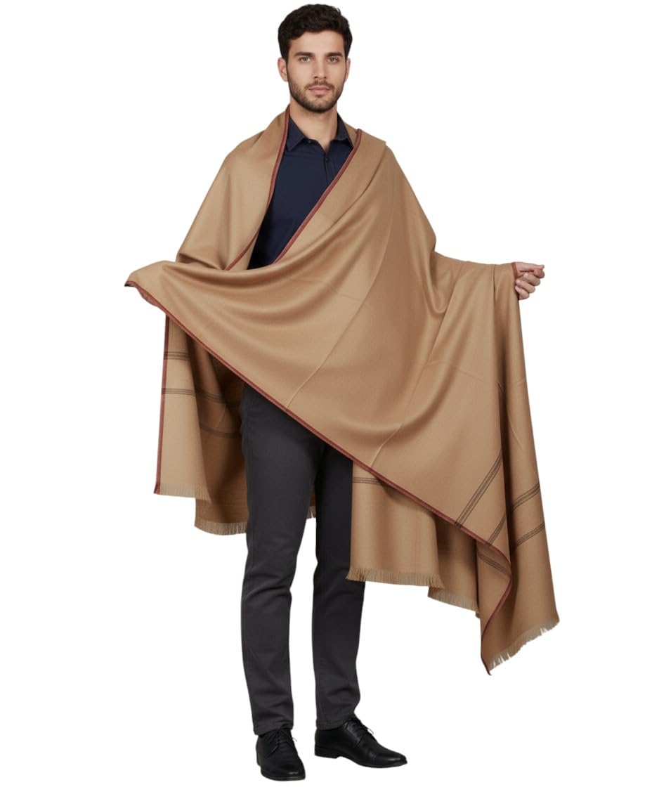 KAVIM Beige Wool Solid Men's Shawl KA-SWL-01-image-30