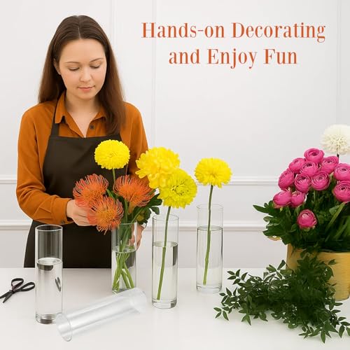 20 Pack 5.9" Tall x 1.8" Diameter Clear Glass Cylinder Vases - Multi-Use Flower Vase, Hurricane & Floating Candle Holders for Wedding Centerpieces, Home Decor, Table Displays (20) - Image 8