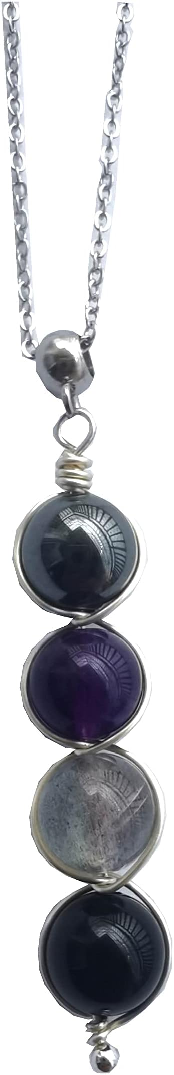 (Silvertone) Negative energy protection crystal necklace,Empath protection necklace,Hematite, Amethyst, Labradorite, Black tourmaline