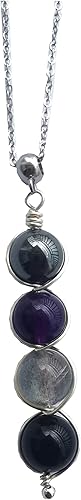 Miniatura 1 de (Silvertone) Collar de cristal de protección de energía negativa, collar de protección empático, hematita, amatista, labradorita, turmalina negra,