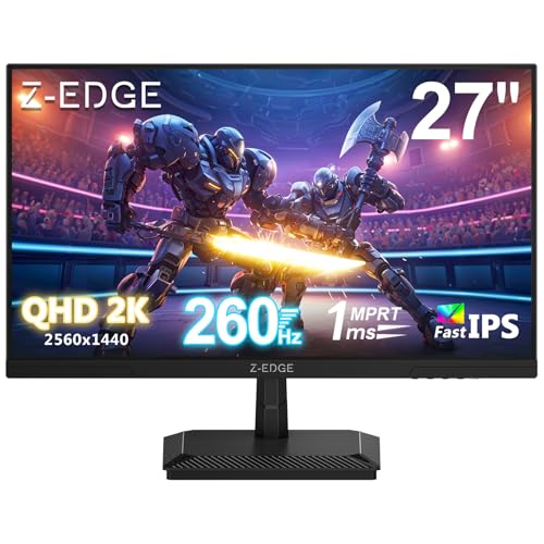 Z-Edge 27 Zoll 260Hz QHD Gaming Monitor (Unterst. 240Hz) 1ms MPRT, 2K 2560x1440 IPS Panel, LED Monitor, 350cd/m² Helligkeit, HDR10, FreeSync, DisplayPort (260Hz 240Hz), HDMI (144Hz), Schwarz