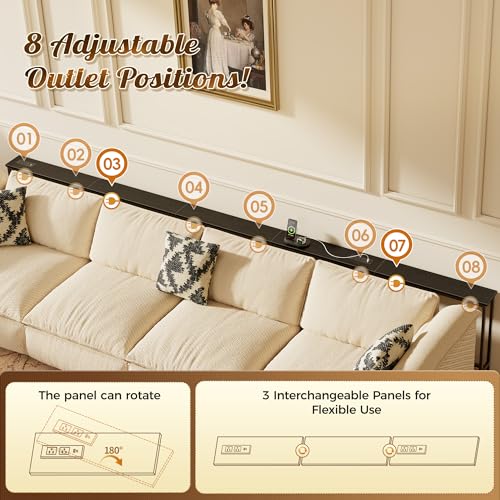 Image of Huuger 133.9 Inch Sofa Table with Power Outlets, Skinny Behind Couch Table | 5.9 Inch Narrow Entryway Table, Extra-Long Console Table, Behind the Couch Table with Outlet for Living Room, Black