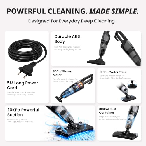 Image of FASTRON Turbo Sweep 3-in-1 Handheld Vacuum Cleaner | 600W Corded with 20KPA Suction | Wet & Dry Vacuuming with Floor Mopping | 200ml Water Tank for Home & Car Cleaning