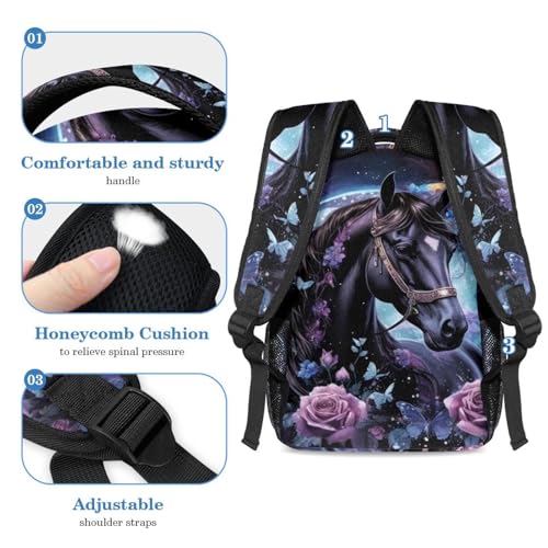 Cartable imprimé cheval et papillon violet à grande capacité - 4