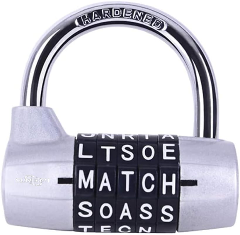5 Letter Word Lock, 5 Digit Combination Lock, Safety Padlock for Gym, School Locker, Fence, Toolbox, Case, Hasp Storage (Silver)