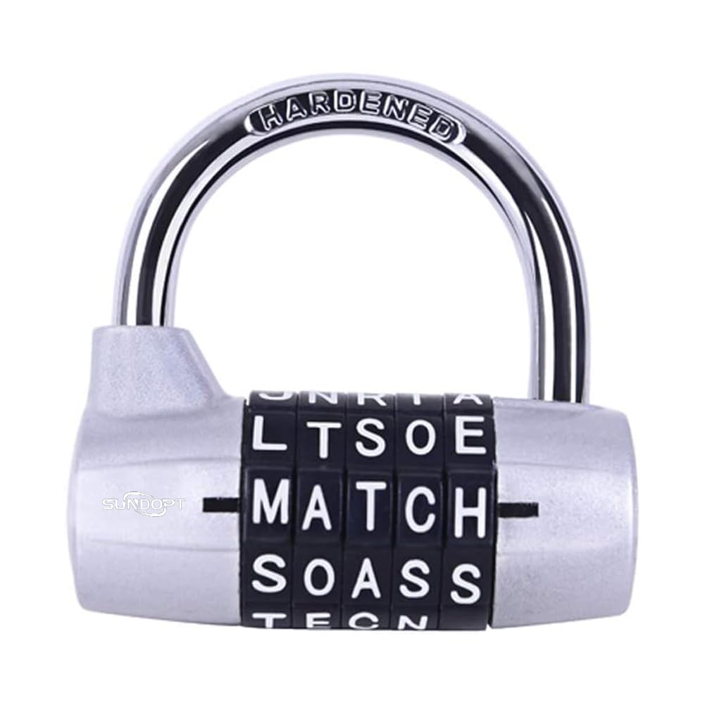 Photo 1 of 5 Letter Word Lock, 5 Digit Combination Lock, Safety Padlock for Gym, School Locker, Fence, Toolbox, Case, Hasp Storage (Silver) sliver