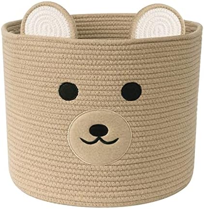 Bear Laundry Baskets Laundry Hamper Storage Basket with Handles,Decorative Basket for Living room,Woven Storage Basket for Toys Bin Pillows Blankets Clothes (Khaki)