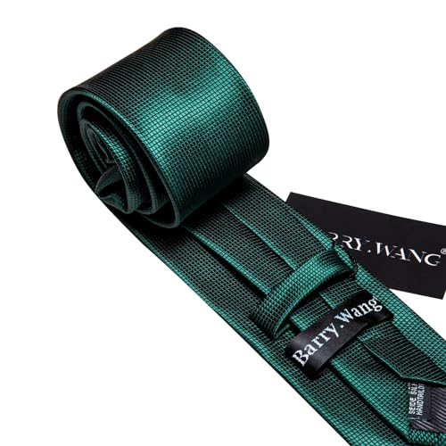 Image of Barry.Wang Plaid Ties Check Mens Necktie Set with Handkerchief Cufflinks Classic Stripe