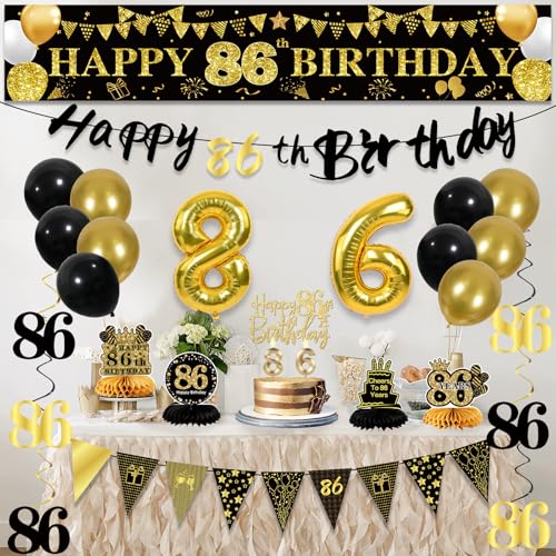 Image of 86th Birthday Decorations for Men, Black Gold 86th Party Decorations