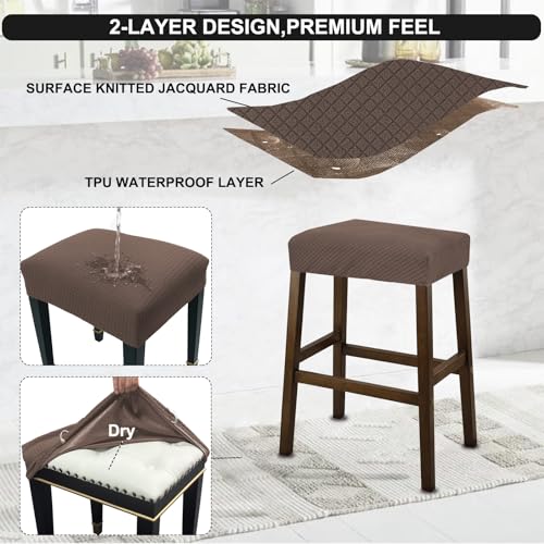 Image of NeColorLife Rectangle Bar Stool Covers Waterproof,Light Coffee,2 Pack | Stretch Saddle Seat Covers for Counter Height, Kitchen Island, and Vanity Bar Stools,Protecting Seats from Daily Wear
