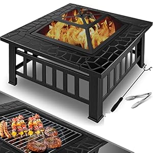 KESSER® Vuurplaats met grillrooster en grilltang, vuurschaal, 82 x 82 x 50 cm, 3-in-1 multifunctionele Fire Pit voor…