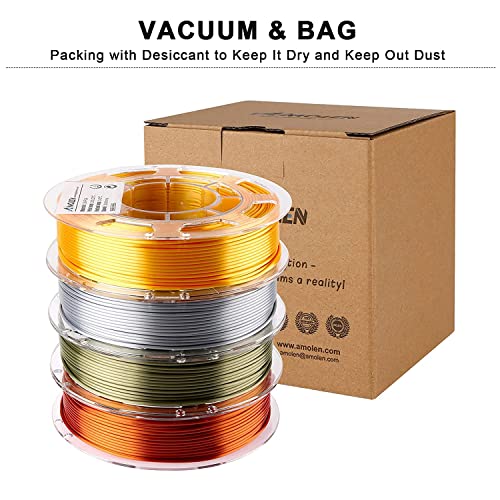Amolen Pla 3D Printer Filament,Pla Filament 1.75Mm,Silk Filament Bundle,Gold, Silver,Bronze, Red Copper,3D Printing Filament Bundle, 200Gx 4 Spools #TOP7