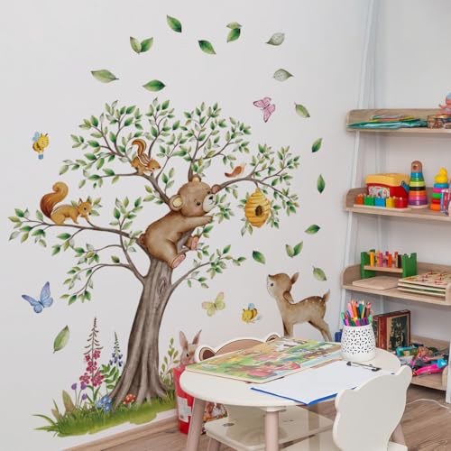 Vinilos Decorativos Bosque con Árbol y Animales 57.48x53.54 pulg miniatura 3