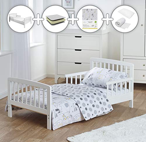 Kinder Valley Complete 7 Piece Kids White Toddler Bed Bundle with Kinder Flow Mattress and Safari Friends Reversible Bedding Set | Junior Bed and Children's Bed Kinder Valley Complete 7 Piece Kids White Toddler Bed Bundle with Kinder Flow Mattress and Safari Friends Reversible Bedding Set | Junior Bed and Children's Bed