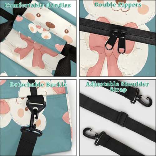 Cute Animal Bear Gym Travel Duffle Bag for Boys - Gymnastics Sports Dance Bag with Front Zipper Pocket for School Practice or Overnight Travel Weekender Sleepover Tote Bag Bear Print4