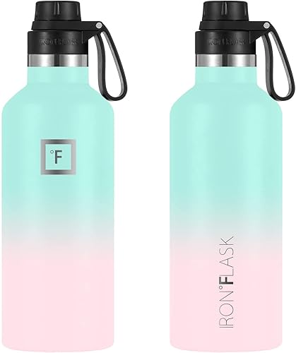 Miniatura 3 de IRON FLASK Cantinas de hidratación para acampar y senderismo, 3 tapas (tapa estrecha con pajillaboquilla) a prueba de fugas, acero inoxidable