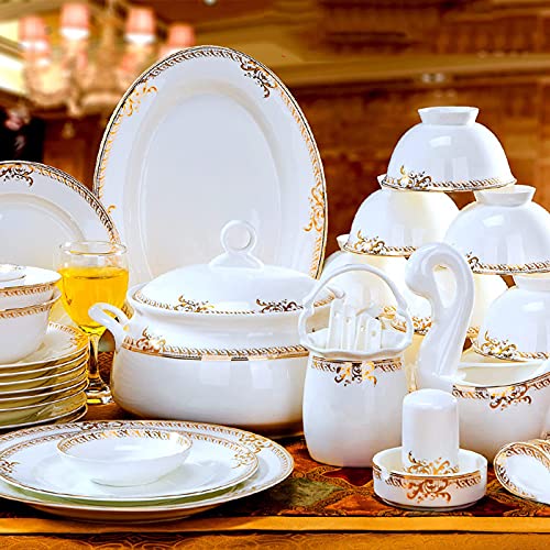 SQMGFA Juego de vajilla de 60 Piezas, Porcelana Blanca Redonda de Porcelana China, Incluye Platos de Postre, Plato Llano, tazones para Cereales, Olla para Sopa, Servicio para 10 Personas, Apto