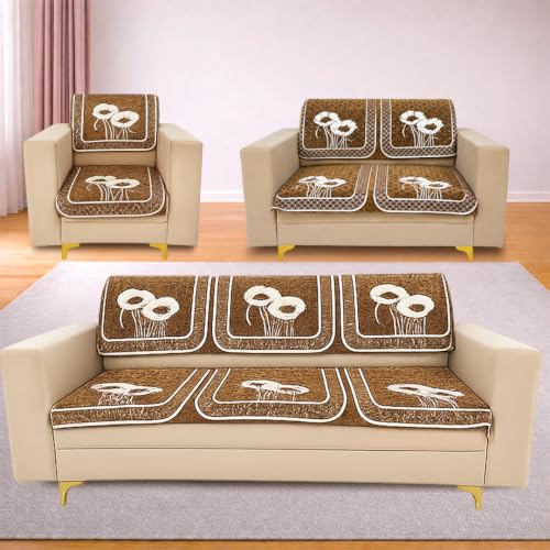 Image of Homerz Premium Chenille Fabric Sofa Cover | Soft, Durable & Dustproof | Decorative Couch Cover (Florida Chocolate, 6 (3+2+1) Seater, Seat Cover with Backrest)