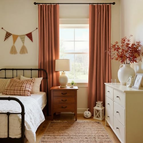 Image of INOVADAY 100% Blackout Curtains for Bedroom, Orange Black Out Curtains 120 Inch Long, Clip Rings Linen Blackout Drapes, Thermal Insulated Room Darkening for Living Room, 2 Panels - W50xL120