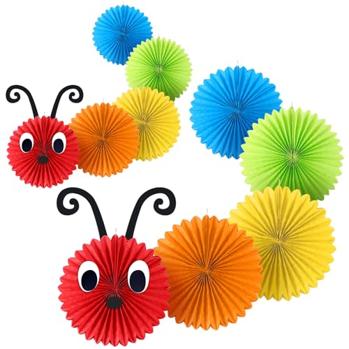 Image of Hortsun 14 Pcs Caterpillar Birthday Decorations 12 Inch 8 Inch Caterpillar Paper Lanterns for School Classroom Birthday Party Favors, with Eyes Mouth Feelers Glue Point(Multicolor)