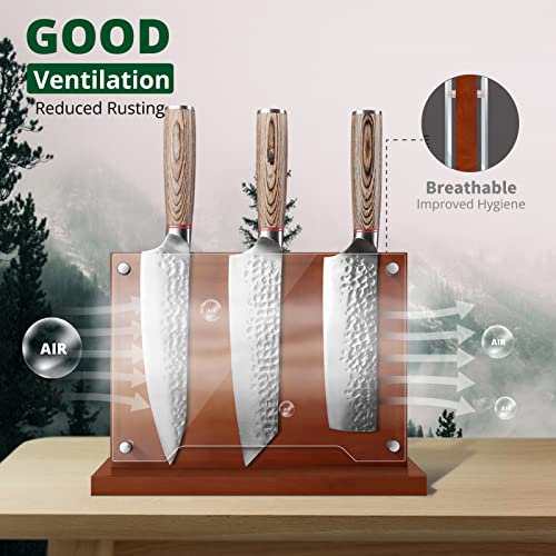 Tombro Magnetic Knife Holder With Acrylic Shield-Double Sided Magnetic Knife Block Without Knives For Kitchen Wooden Magnetic Knife Rack Multifunctional Storage Knife Holder For Knives Display,Storage #TOP1