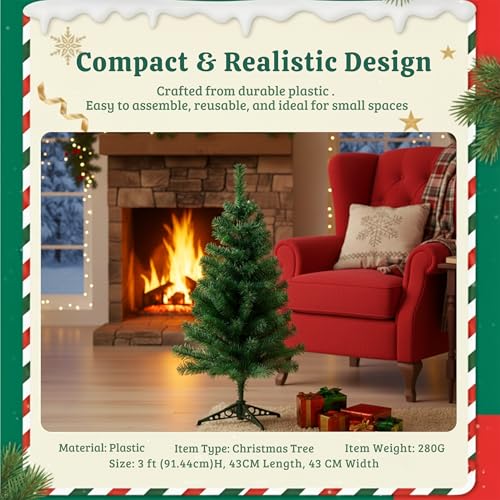 Image of CraftVatika Christmas Tree 3 Feet for Xmas Party Decoration, X Mas Tree for Home Office Table Decor, Christmas Party Items, Merry Christmas Tree with Stand for Xmas