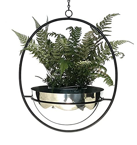 DanDiBo Blumenampel Innen Metall Wand Hängepflanzen 78 cm 96087 L mit Topf Silber Pflanzenhänger Blumenhänger Topfhänger Blumen Blumentopfhänger Hängetopf