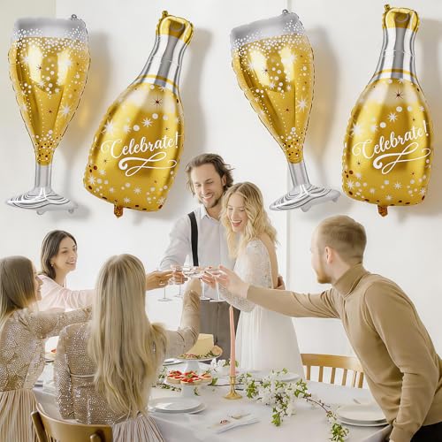 Image of 4PCS Champagne Balloons, Gold Champagne Bottle Balloons and Champagne Glass Helium Foil Balloon for Birthday Bachelorette Engagement Wedding Bridal Shower Graduation Anniversary Party Decorations