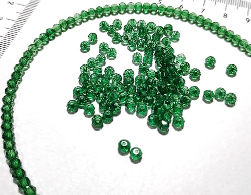 Image of GoSetGet! 4mm Rondelle /Tire (1000 Pcs) Dark Green Crystal Macrame Plastic Beads for Arts, Crafts & Decoratives-High Sparkle Cutting Crystal Beads for Macrame, Jhula, Torana, Jhumar (DarkGreen)