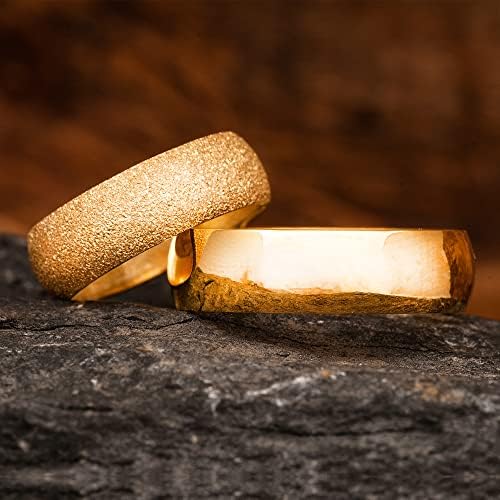 Miniatura 2 de 6 mm Wedding Ring Set 14K Gold Plated Couple Matching Wedding Band Set Personalized Man and Woman Silver Wedding Ring Set