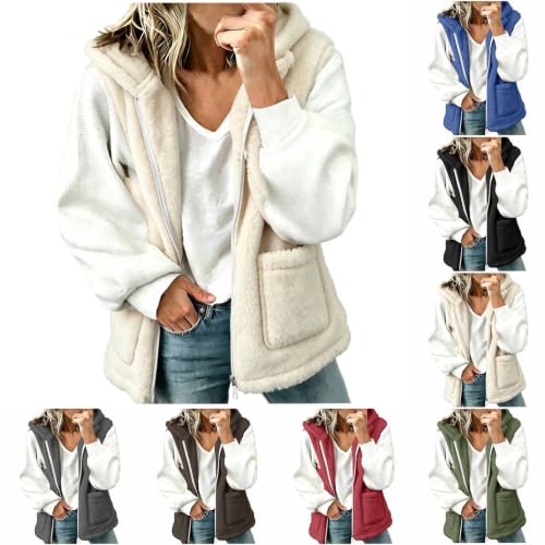 Womens Fuzzy Fleece Vest Hooded Full Zip Sleeveless Jacket with Pockets - image 1