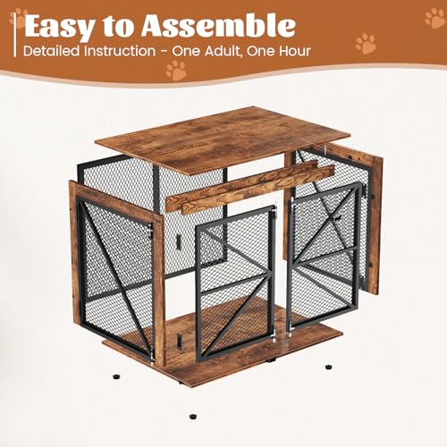 VOPEAK 31" Dog Crate Furniture, Chew Resistant Kennel for Small Medium Dogs Puppy, Heavy Duty Dog Crate Kennel Indoor, Wooden End Table for Bedroom Living Room, Farmhouse - Image 6